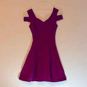 Women's Cold Shoulder Cocktail Party A-line Skater Dress (X-Small, Burgundy)